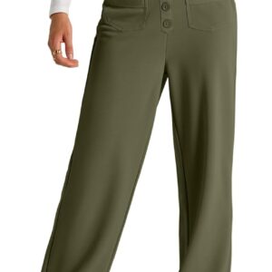 Women's Spring  Dress Pants High Waist Straight Leg Pants Button Down Bottoms Work Pants Trousers with Pockets