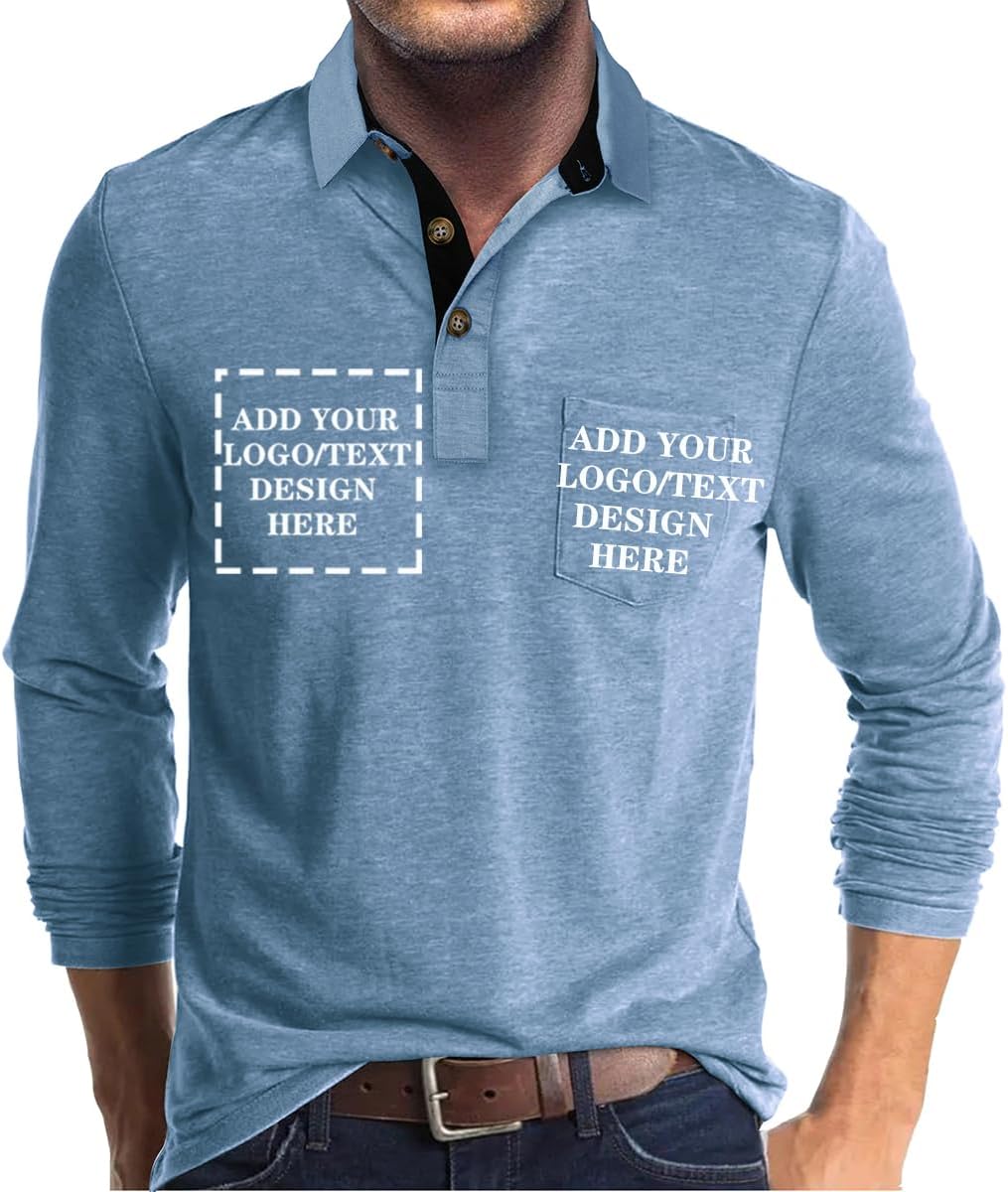 Custom Shirts for Men Casual Short/Long Sleeve Personalized Tee Shirts Customized Golf T Shirt with Pockets