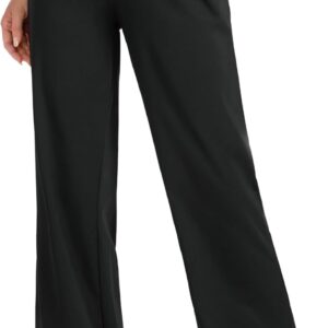 4-Way Stretch Casual Pants for Womens 30.5" Straight Wide Leg Work Pants with Pockets
