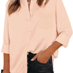 Womens Button Down Shirts Dress Shirts Long Sleeve Collared Blouses V Neck Work Office Tunic Chiffon Tops