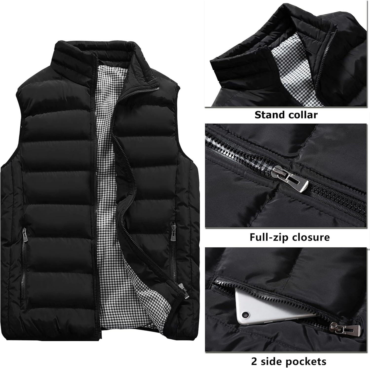 Men's Outdoor Casual Stand Collar Vest Padded Jacket Coat Vest - Image 2